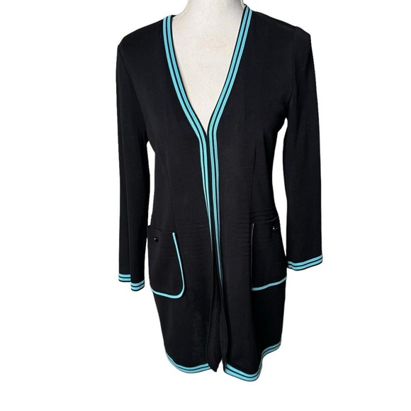 MISOOK Women’s Small Black Blue Long Duster Cardigan Sweater Knit a10 - Picture 1 of 5